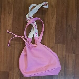 Juicy Couture Pink Drawstring Crossbody Bucket Bag with Branded Strap